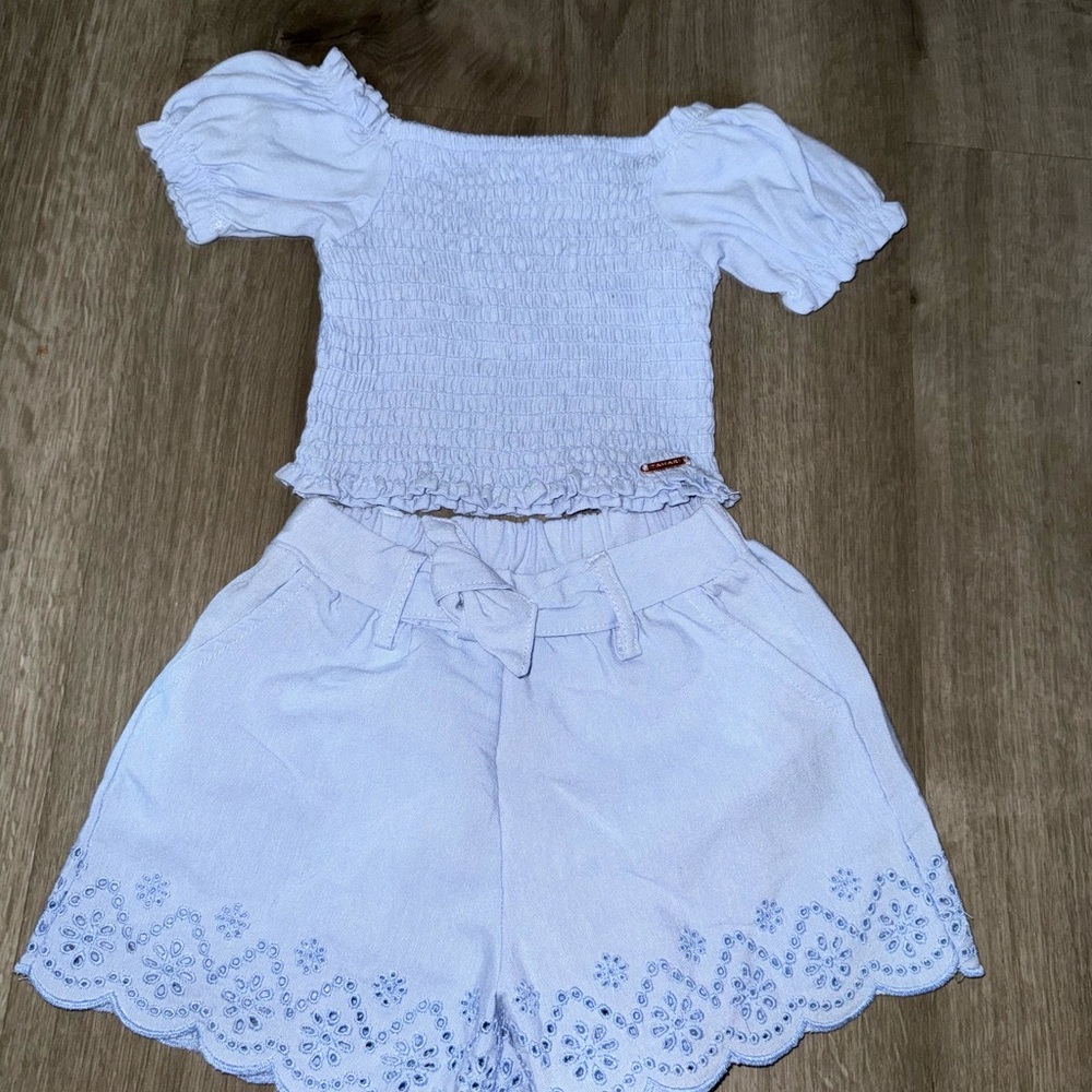 White Smocked Top and Shorts Set